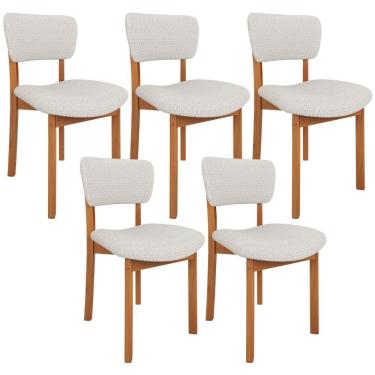 Imagem de Kit 05 Cadeiras Para Sala de Jantar Cozinha Living Estofada Dara L02 Bouclê Cru - Lyam Decor