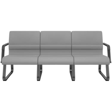 Imagem de Cadeira Longarina 3 Lugares Recepção com Braço Pés Preto Lev P03 Vinil Cinza - Lyam Decor