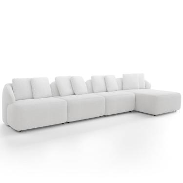 Imagem de Sofá 5 Lugares com Chaise Direito Sala Living 334cm Arlo F04 Bouclê Off White - Lyam Decor