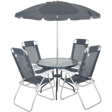 Imagem de Conjunto Noronha Cinza com Mesa 4 Cadeiras e Guarda Sol Bel