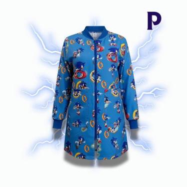 Imagem de Jaleco Feminino Temático Sonic Manga Longa Pediatria e Estética Tamanh