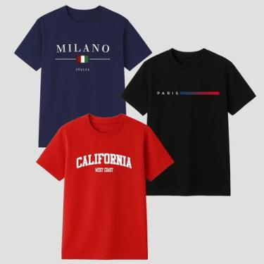 Imagem de Kit 3 Camisa Camiseta Masculina Estilosa Casual 100 Algodão Confortave