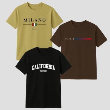 Imagem de Kit 3 Camisa Camiseta Masculina Estilosa Casual 100 Algodão Confortave