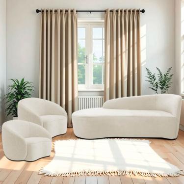 Imagem de Kit Divã Recamier Orgânico França 160cm Lado Esquerdo E 2 Poltronas Amore Bouclé Bege