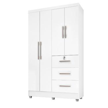 Imagem de Guarda Roupas Solteiro 4 Portas 3 Gavetas Tokio Branco / Branco Lilás Flex Branco
