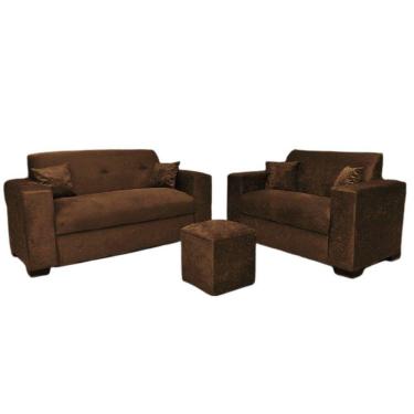 Imagem de Kit Estofado Roma 3 E 2 Lugares Puff E Almofadas Chocolate