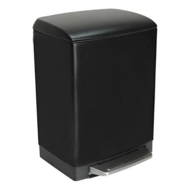 Imagem de Lixeira inox com pedal retangular Slim Black Matte 6 litros - GHELPLUS