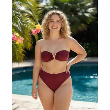 Imagem de Biquini Plus Size Flora Com Decote em V - Propia, Marsala, M