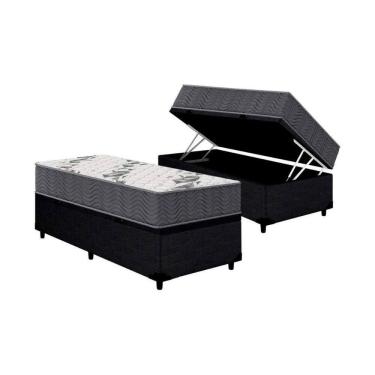 Imagem de Cama Box Baú Solteiro: Colchão Anatômico Ortobom D33 Airtech 100+Base CRC Corano Black (88x188)