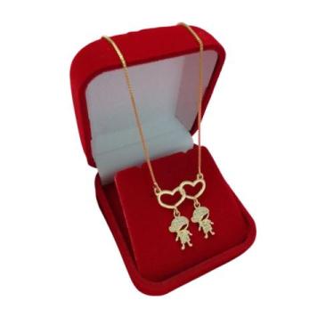 Imagem de Colar com Pingente Dois Filhos Meninos Banho de Ouro - Gabby Luxo Joia