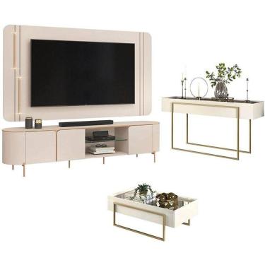 Imagem de Rack Bancada Com Painel Ariana E Aparador Suri Com Mesa De Centro Suri Off White - Dj Móveis