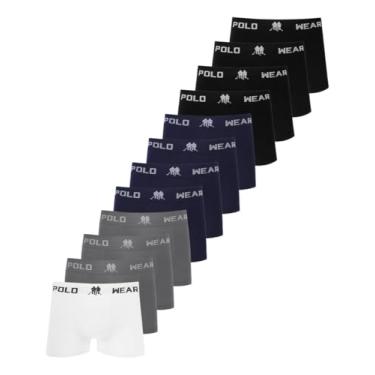 Imagem de Kit de 12 cuecas boxer Polo Wear, Masculino, Preto/Marinho/Cinza/Branco, G