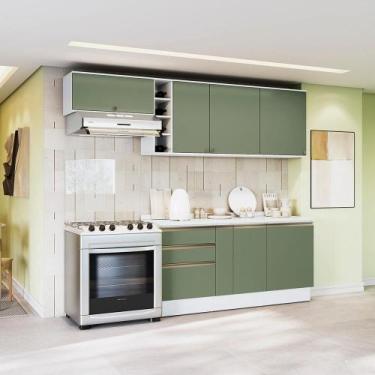 Imagem de Armário de Cozinha Completa Garrafeiro 100% MDF 260cm Branco/Verde Cel