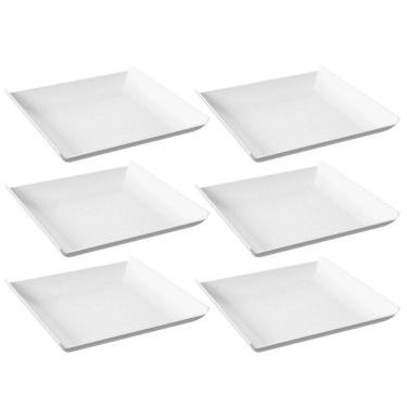 Imagem de Kit 6 Pratos Quadrados Branco Grande Plástico 21cm Lanchonete Padaria Cozy Coza