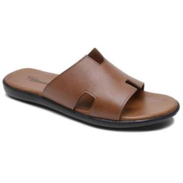Imagem de Chinelo Slide NJ Masculino Couro Legítimo Verão Conforto Forro Macio Ultra Leve-Masculino