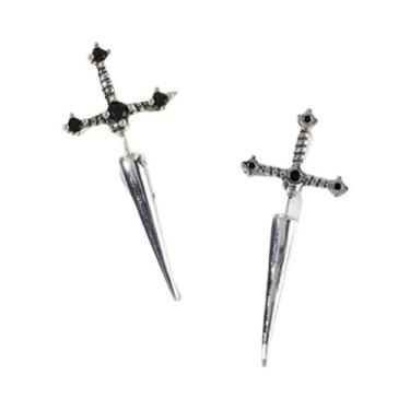 Imagem de Brincos De Prata E Ouro Com Cristais Pretos Em Formato De Espada Cruza