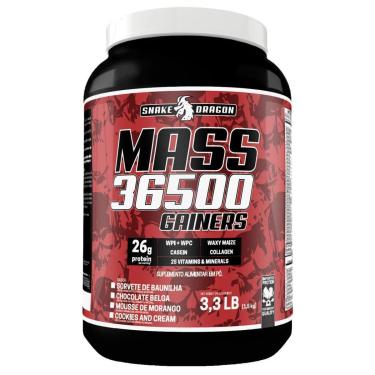 Imagem de Mass 36500 Gainers Snake Dragon pote 1,5kg – Hipercalórico para Ganho de Massa-Unissex