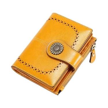 Imagem de Carteira Feminina De Couro Genuíno RFID Com Zíper, Porta-Cartões E Por