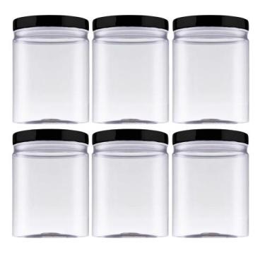 Imagem de Kit 6 Pote De Plástico Cristal Com Tampa 1 Litro Mantimento - - Panamb