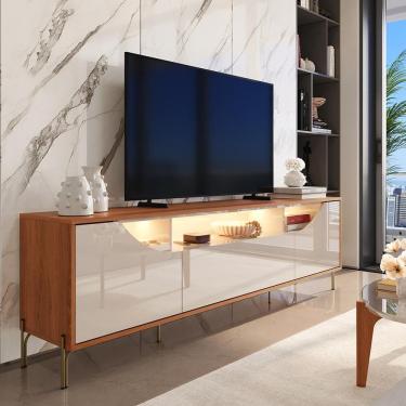 Imagem de Bancada Imperiale para TV até 75" com LED MDF Usinado Pés de Ferro Gaveta Telescópica Design Moderno