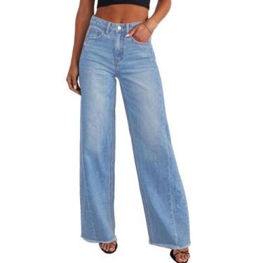 Imagem de Calça PRETTYGARDEN Jeans Wide Leg Cintura Alta Baggy Azul 12