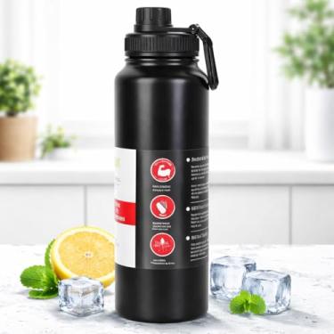 Imagem de Garrafa de Água Térmica Preta 800ml Esportiva com Alça Parede Dupla Isolada a Vácuo Antivazamento Garrafinha Academia Fitness Corrida Esportes Escritório – Premium