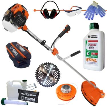 Imagem de Roçadeira Profissional Com ÓLEO STIHL GR520XP GR520-XP Terra Gasolina 2T 52cc 2,5HP Lâmina 40 Dentes e Cabeçote Nylon + KIT Proteção Indivual Completo