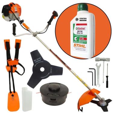 Imagem de Roçadeira Profissional À Gasolina Lateral Vulcan Vr620h 2T 62cc 3hp Com Carretel de Nylon, Lâmina de 2 Pontas e Cinto + Óleo Stihl 2 Tempos