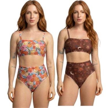 Imagem de KIT 2 Biquíni Cropped Hot Pants Top Faixa Estampado Bella Fiore Cintur