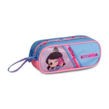 Imagem de Estojo Duplo Luluca Infantil Meninas Escolar Pandinha Alça, Azul