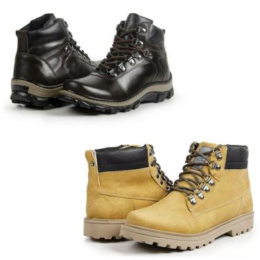 Imagem de Bota Masculina Coturno Couro Cano Curto Cadarço Kit 2-Masculino