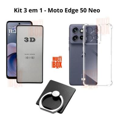 Imagem de Kit para Moto Edge 50 Neo  Capa Anti Shock + Película 3D de Vidro + Su