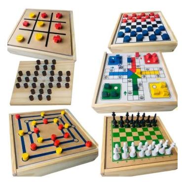 Imagem de Jogos De Tabuleiro 6x1 Xadrez Damas Ludo Trilha Velha Resta1 - Congrat