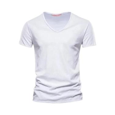 Imagem de Camiseta Masculina Slim Fit - Algodão, Decote V, Manga Curta, Tamanho 