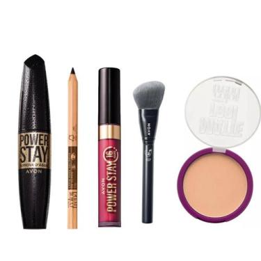 Imagem de Kit Avon Maquiagem 5 pç Batom  Máscara  Pó Fácial  Lápis  Pincel