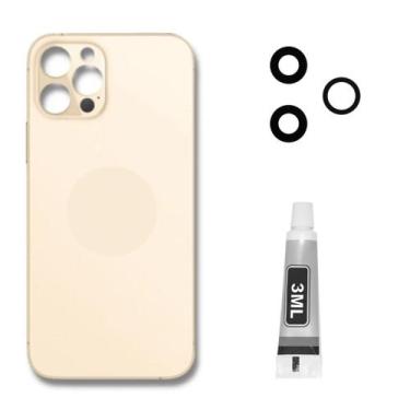 Imagem de Tampa Traseira Para Iphone 12 Pro Dourado + Lente +Cola 3ml - inova
