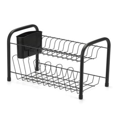 Imagem de Escorredor Duplo Cromado com Porta Talheres Preto 1039 - Arthi