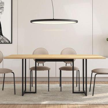 Imagem de Mesa de Jantar 06 Lugares Lina 180 Cm Natural Base Metálica Industrial