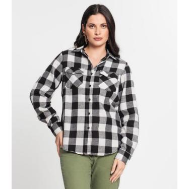 Imagem de Camisa Feminina Xadrez Flanela Preto e Off White Rovitex, Preto, M