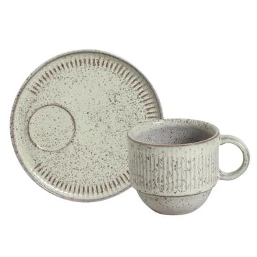 Imagem de Xícara de Chá com Pires 230ml Cerâmica Stoneware para Uso Diário Pistache Porto Brasil