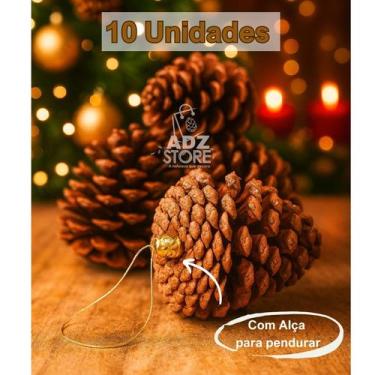 Imagem de Kit 10 Pendente Pinha Natural 7-10 cm Enfeite Decoração Natal Alça/cor