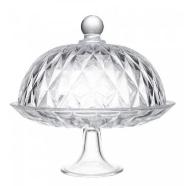 Imagem de Prato para Bolo com Pé e Tampa Diamond 25cm x 23,5cm Cristal Lyor