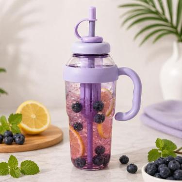 Imagem de Garrafa de Agua Espotiva 1100ml Grande com Alça e Canudo Plastica BPA 