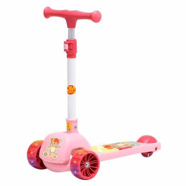 Imagem de Patinete Menina 3 Rodas Rosa Ursinho Rodas Led Dobrável Até 50 Kg Guid