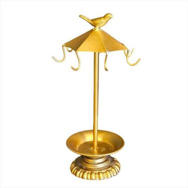 Imagem de Porta Chave Carrossel Dourado Passarinho Decoração Redondo Metal - Par