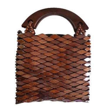 Imagem de Bolsa Madeira Marrom Quadrada Alça de Mão 19cm x 18cm - Ideias by Sand