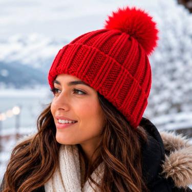 Imagem de Touca de Inverno Gorro Touca de Inverno Poliéster 30CM Vermelho Unissex Único