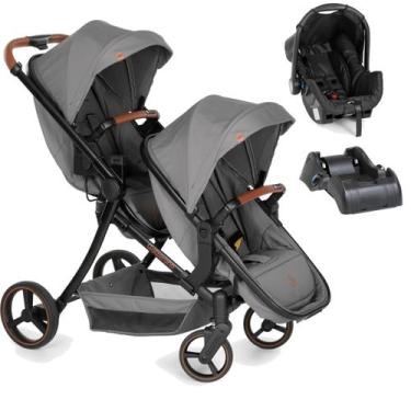Imagem de Carrinho para Gêmeos com Bebê Conforto e Base Galzerano Nix Duo Grafit