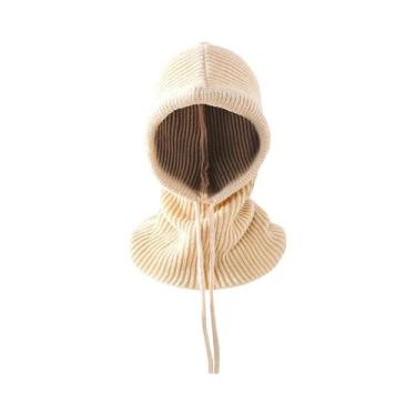 Imagem de Gorro Feminino De Tricô Grosso E Quente Com Capuz Balaclava, Gola Fals