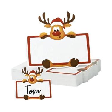 Imagem de Cartões De Nome De Natal Para Crianças Com Tema De Rena, 10, 25, 50 Pe